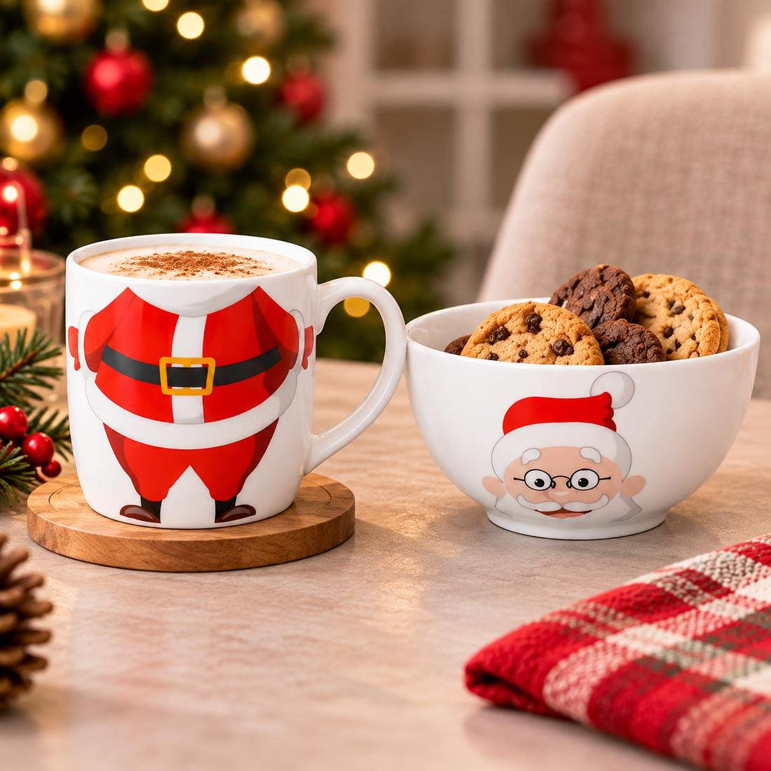 Set Navideño de Taza con Bowl de Cerámica