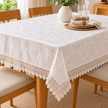 Mantel de Mesa con Diseño de Hojas y Encaje
