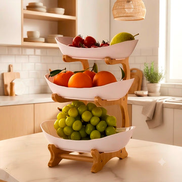 Frutero de 3 Niveles con Base de Bambú