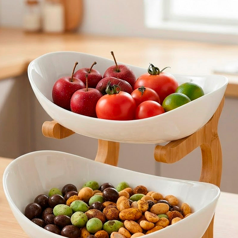 Frutero de 3 Niveles con Base de Bambú