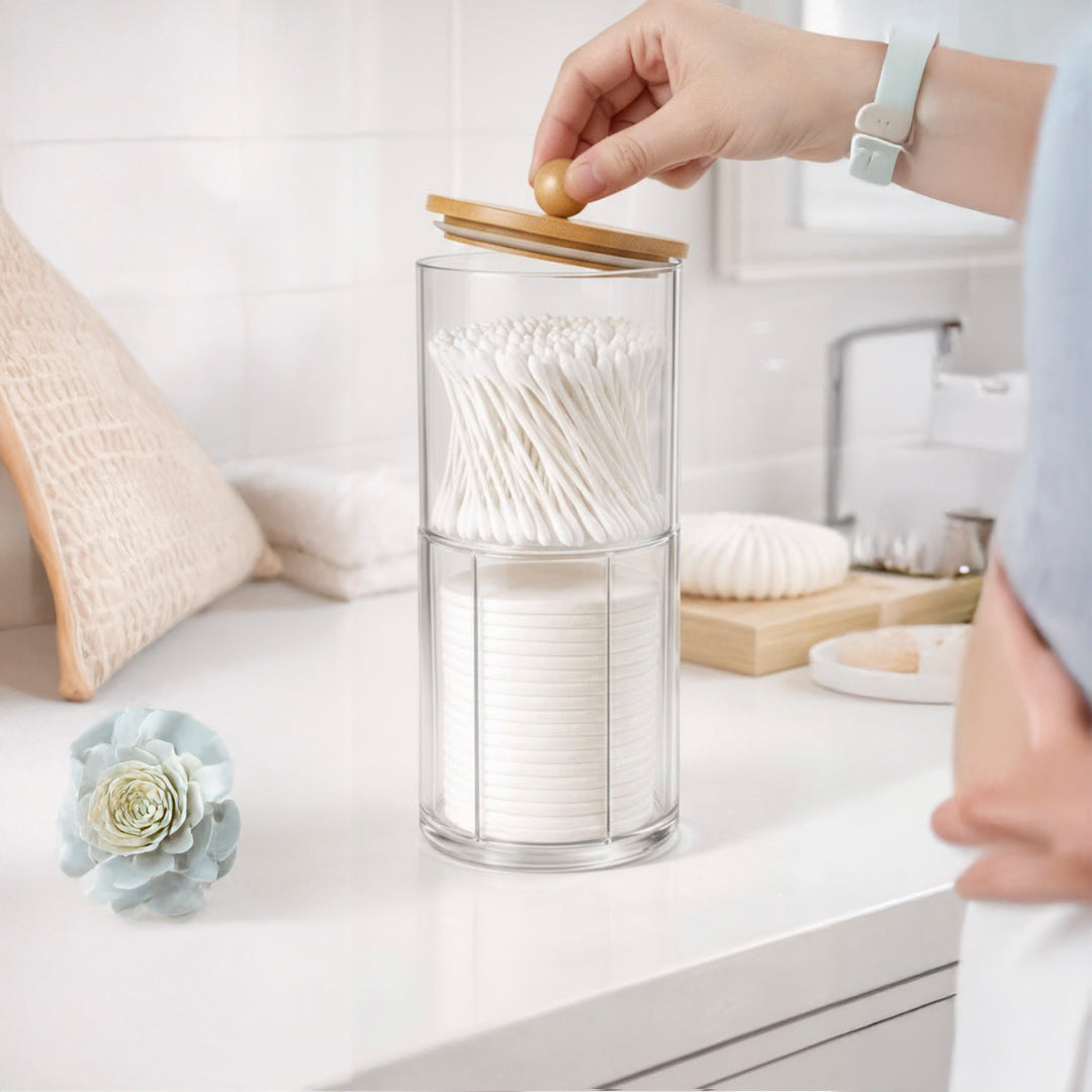 Organizador doble con tapa de bambú