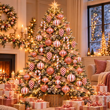 Set de 40 Adornos Navideños Rosado y Blanco