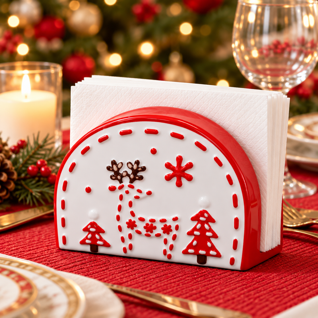 Servilletero Navideño de Cerámica Reno