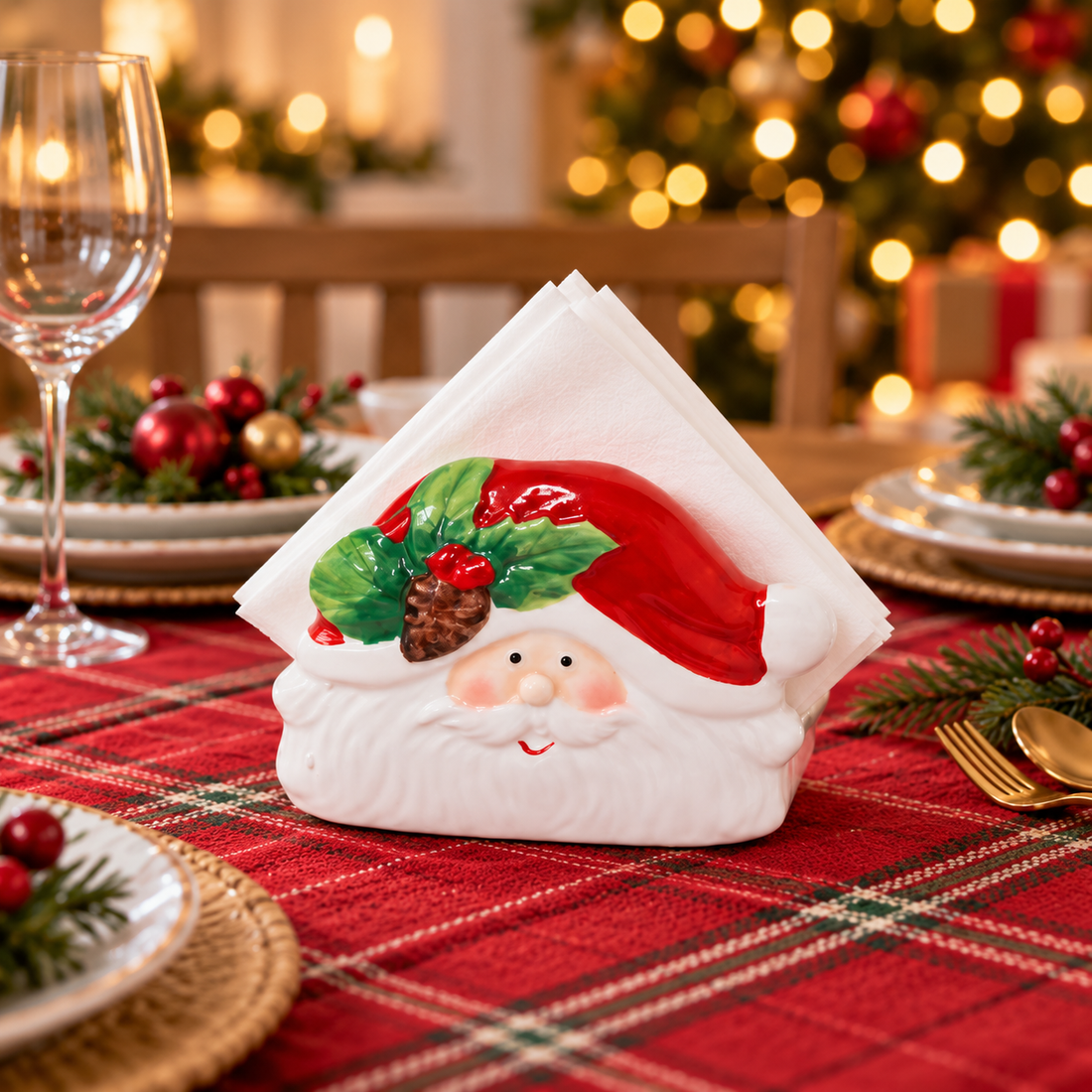 Servilletero Navideño Papá Noel de Cerámica