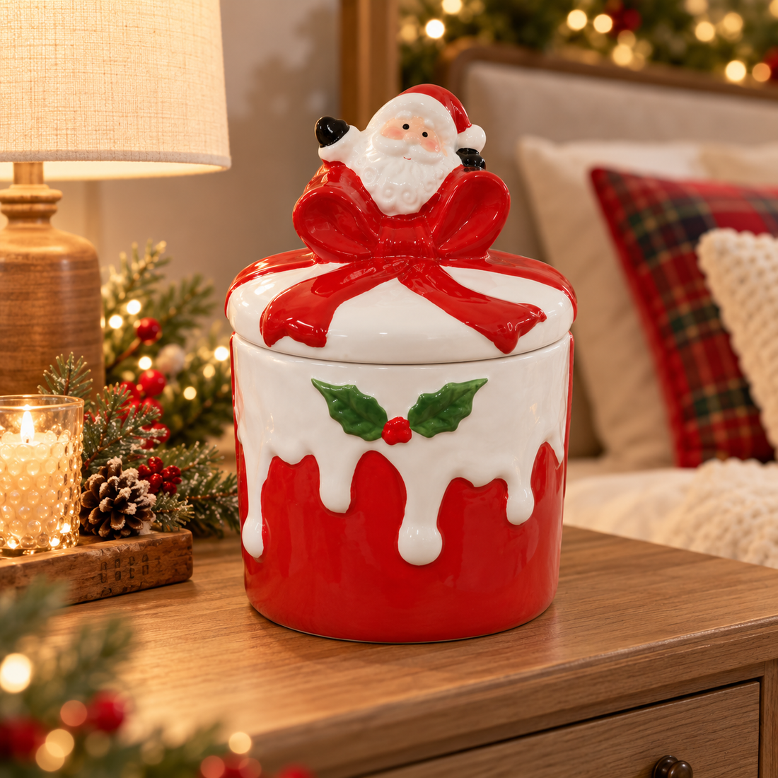 Tarro de galletas Navideño de Cerámica con Tapa – Papá Noel