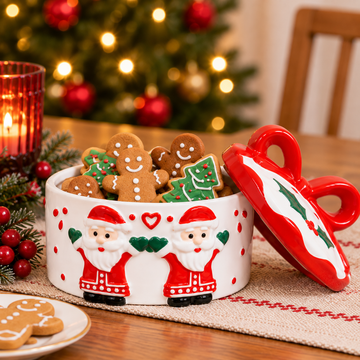 Dulcera Navideña de Cerámica con Tapa – Diseño Papá Noel