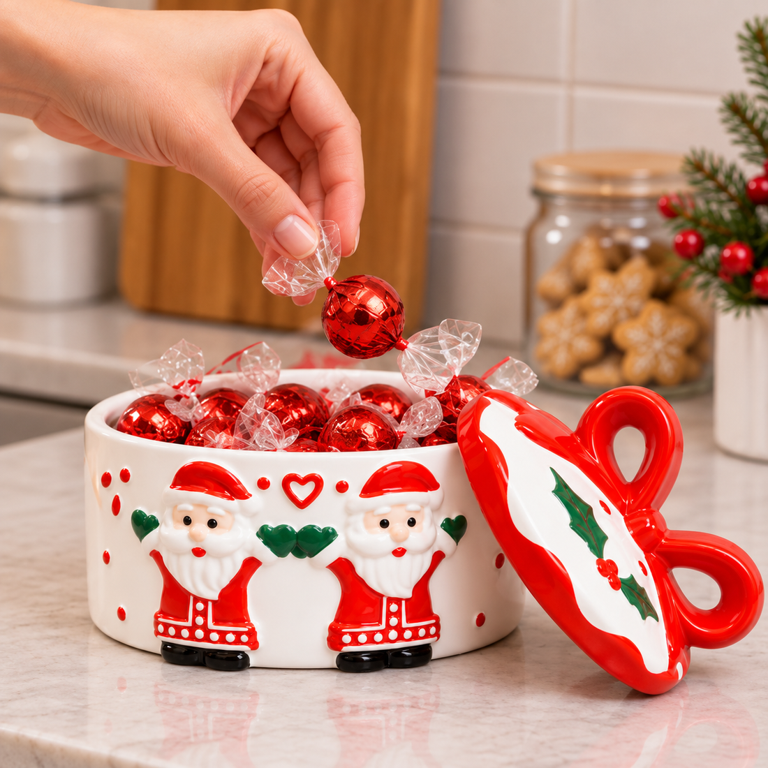 Dulcera Navideña de Cerámica con Tapa – Diseño Papá Noel