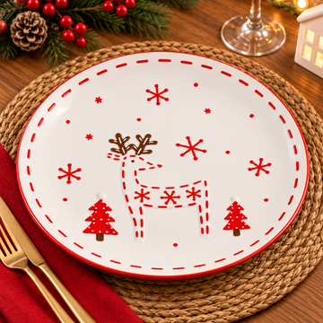Plato de Reno Navideño de Cerámica 28 cm