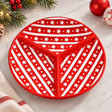 Plato Navideño de Cerámica con 3 Divisiones – 28 cm