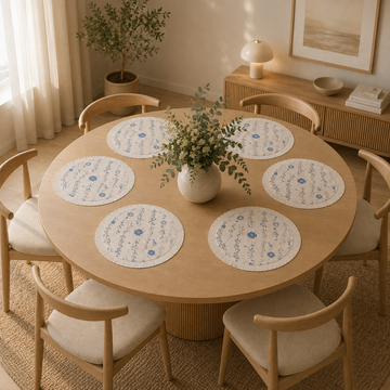 Individual Redondo Floral con Flecos Pack x6