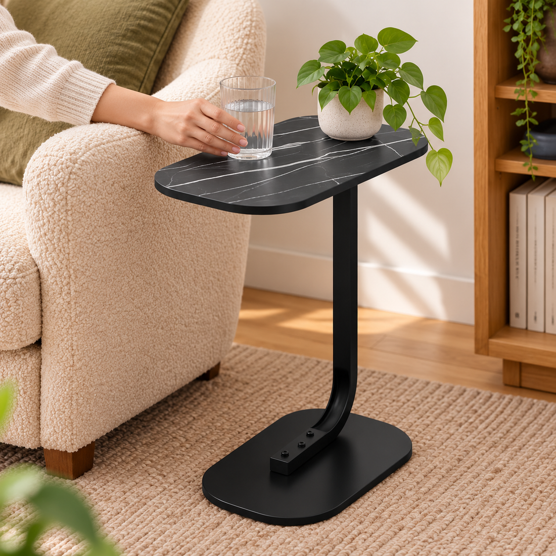 Mesa Auxiliar Lateral Negro Mármol