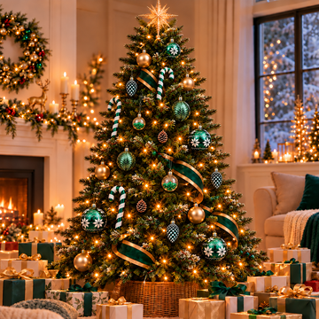 Set de 32 Adornos Verdes Navideños para Árbol