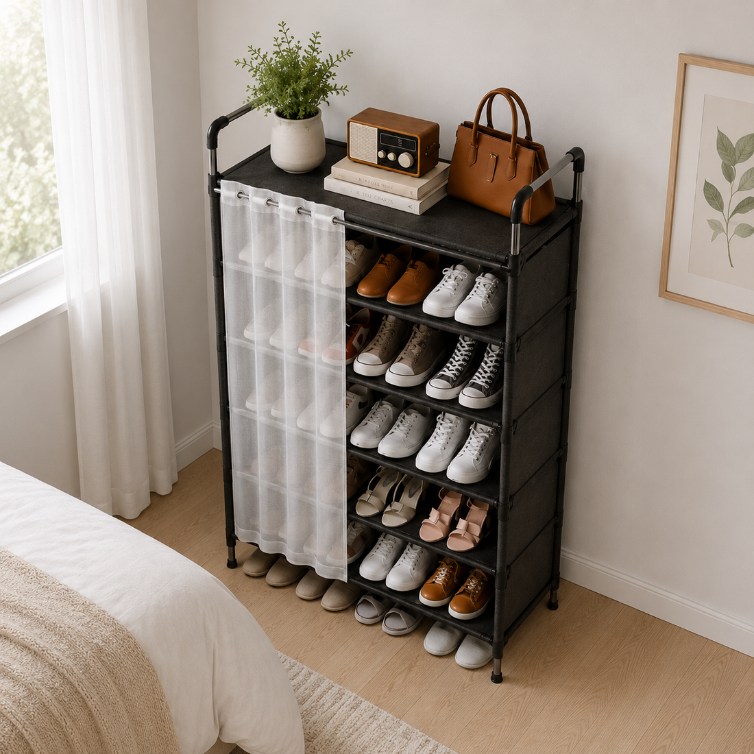 Organizador Zapatera de 6 Niveles con Cortina
