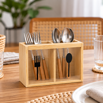 Organizador de Cubiertos de Madera con 2 Compartimentos