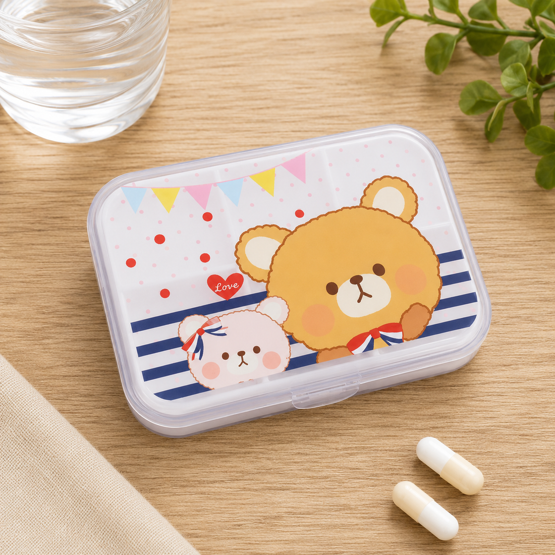 Pastillero Organizador de 6 Compartimentos con Diseño de Ositos