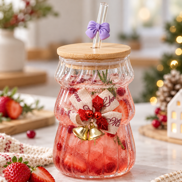 Vaso Navideño de Vidrio con Tapa y Sorbete
