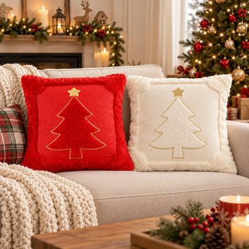 Cojín Decorativo Navideño con Diseño de Árbol