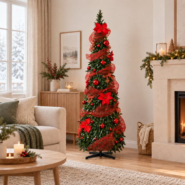Árbol de navidad plegable decorado Rojo