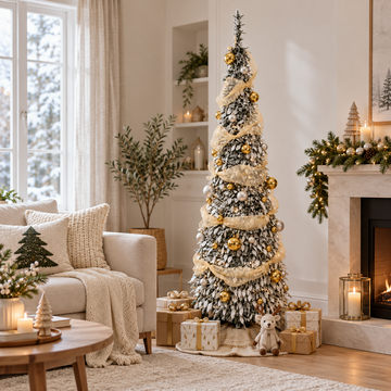 Árbol Nevado de Navidad Plegable Retráctil Decorado