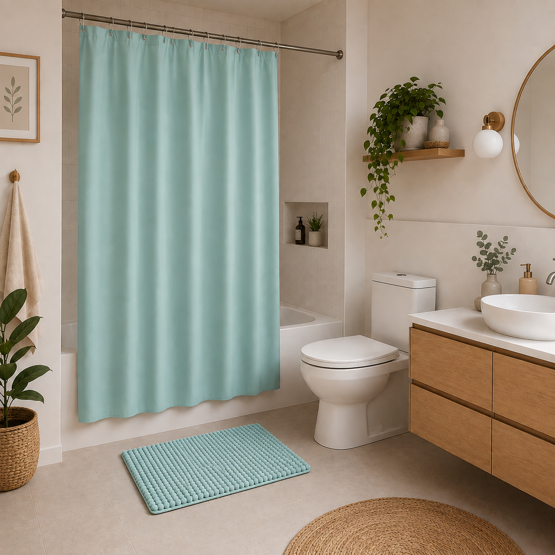 Set de Baño Cortina y Tapete