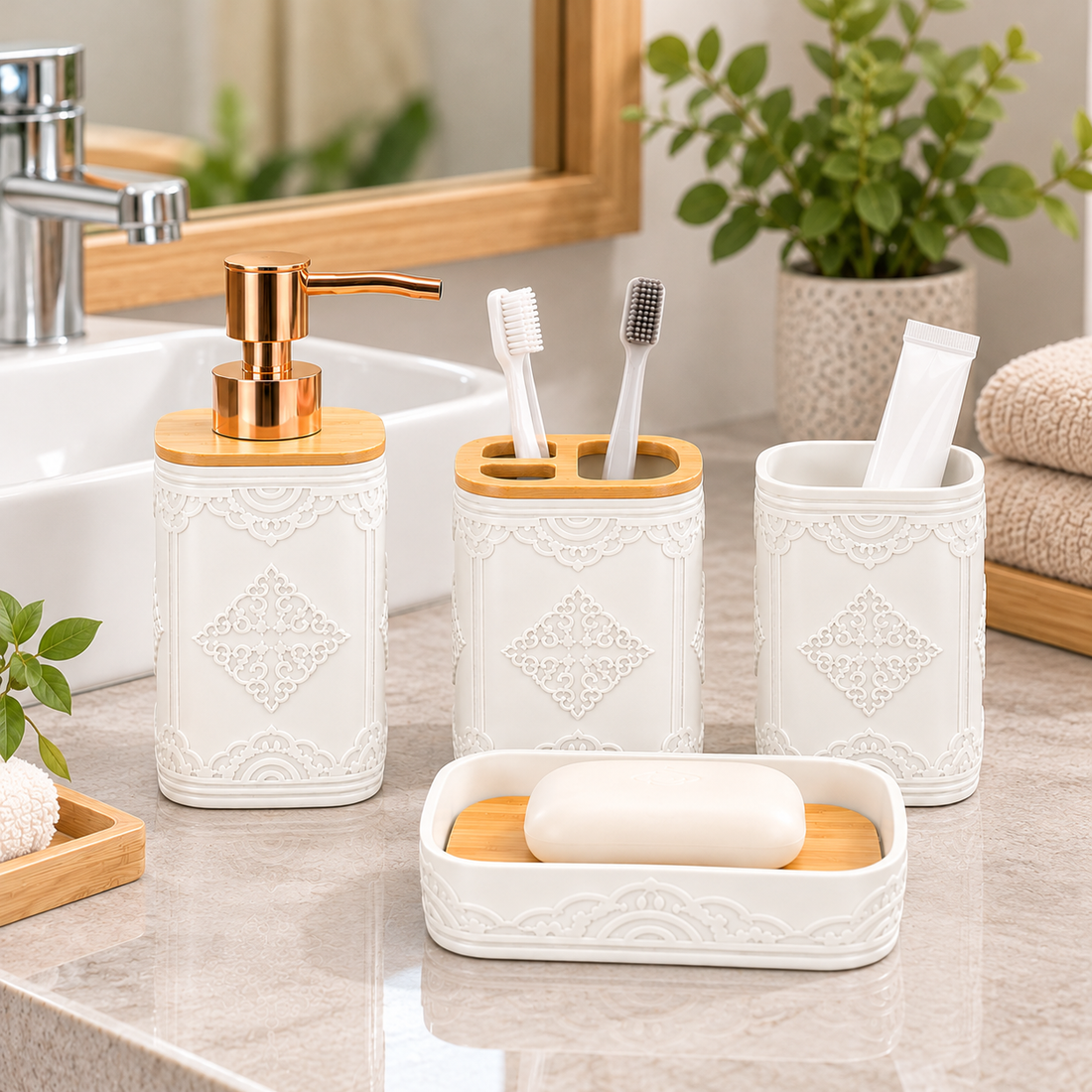 Set de Accesorios para Baño de 4 Piezas Clásico