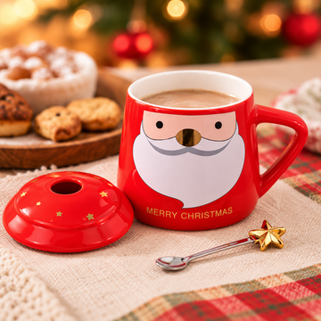 Taza Navideña con Tapa y Cuchara de Estrella