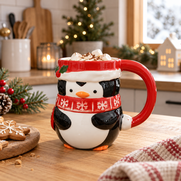 Taza Navideña de Cerámica Diseño Pingüino