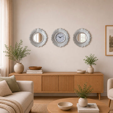 Set Decorativo de Pared con Reloj y Espejos