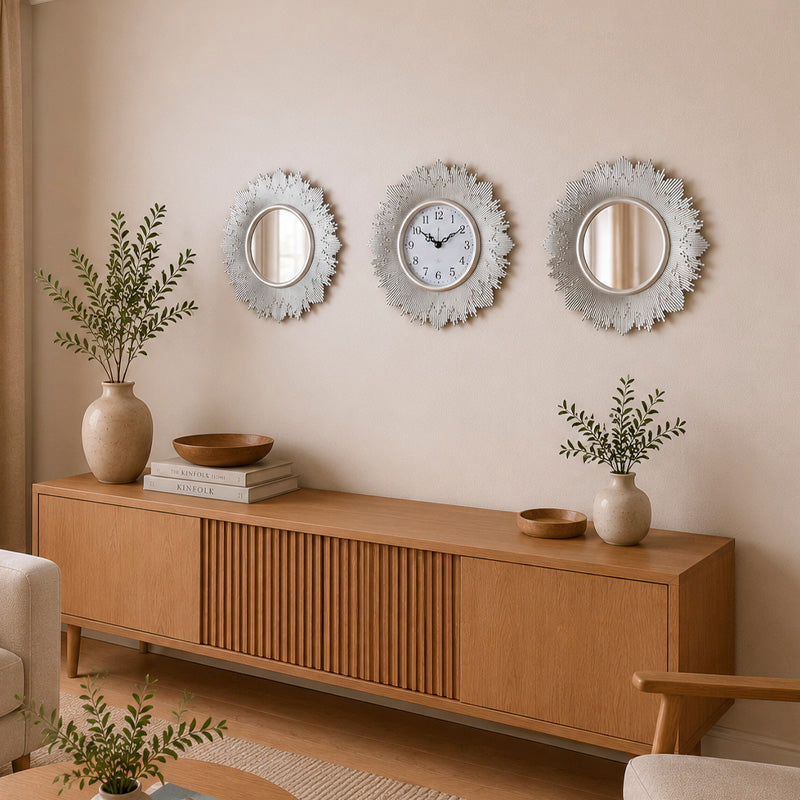 Set Decorativo de Pared con Reloj y Espejos