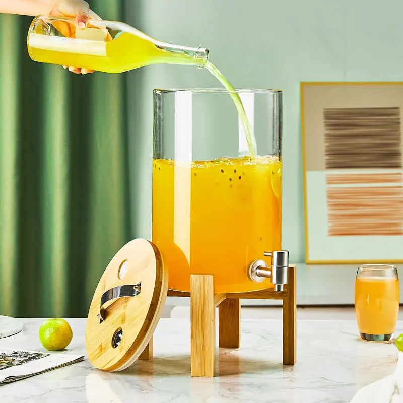 Dispensador de vidrio con base de bambú - 8 litros