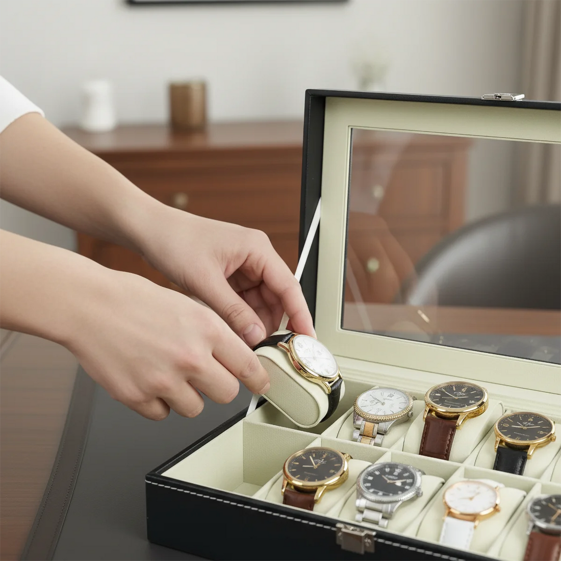 Organizador de relojes de 12 compartimentos