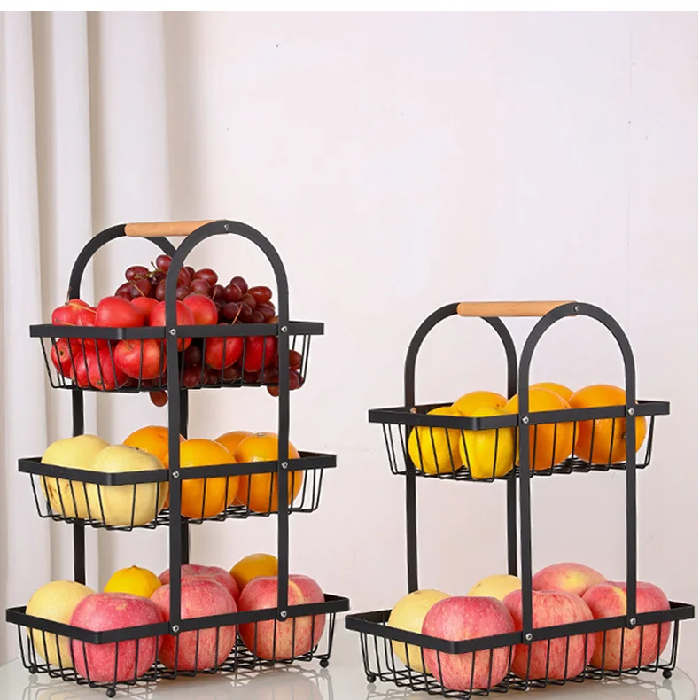 Frutero de 3 niveles con asa de madera