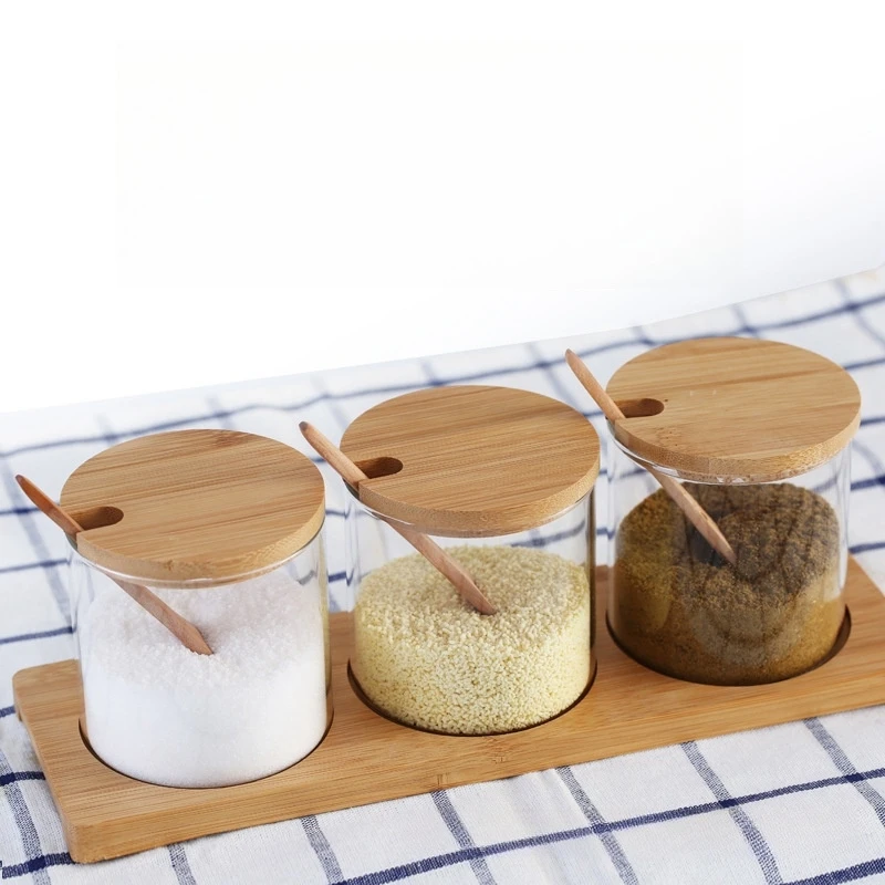 Set de 3 frascos de bambú