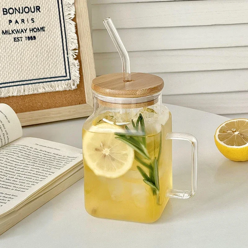 Vaso de vidirio con tapa de bambú - 550ml